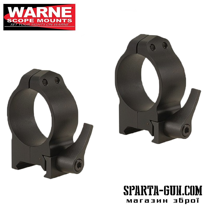 Кольцa быстросъемные Warne MAXIMA Quick Dedach Rings 30 мм. Под планку Weaver/ Picatinny. Высота Medium (под объективы 42-52 мм). Сталь.